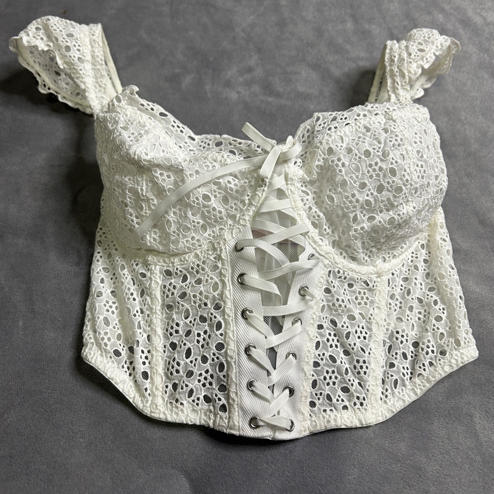Victoria secret angel White Lace Corset Crop Top - Women's Lace-Up Bustier